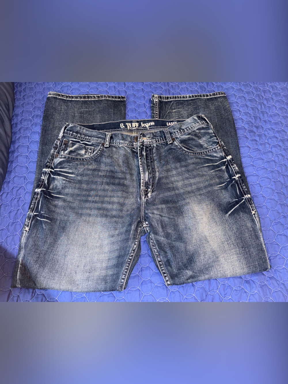 B. Tuff Jeans Men’s Relaxed Fit Distressed Blue Denim